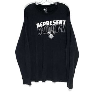 Represent Brooklyn Nets Basketball 47 Brand Long Sleeve Gray Shirt Mens XXL